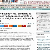 El importe de fusiones y adquisiciones aumenta un 7,86% en abril, hasta 5.080 millones de euros